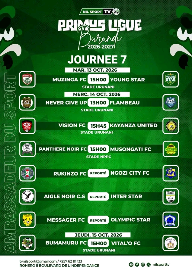 Primus Ligue Seventh Matchday Schedule and Postponements