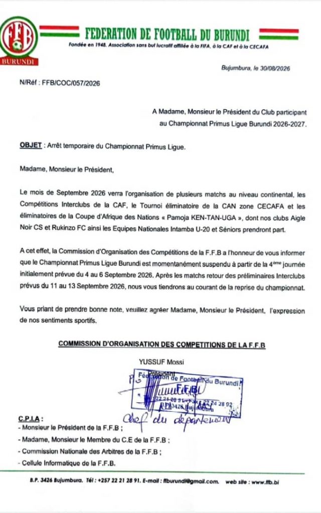 Burundi's Primus Ligue Pauses for Continental Competitions