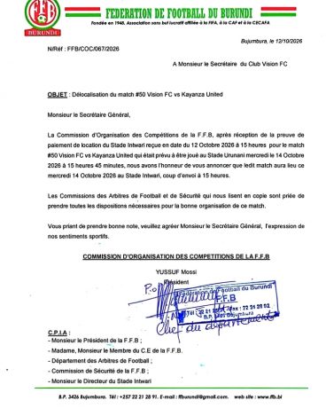 Primus Ligue Match Relocated to Stade Intwari