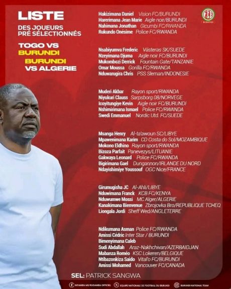 Burundi's Intamba Unveils Pre-Selection for Togo and Algeria Clashes