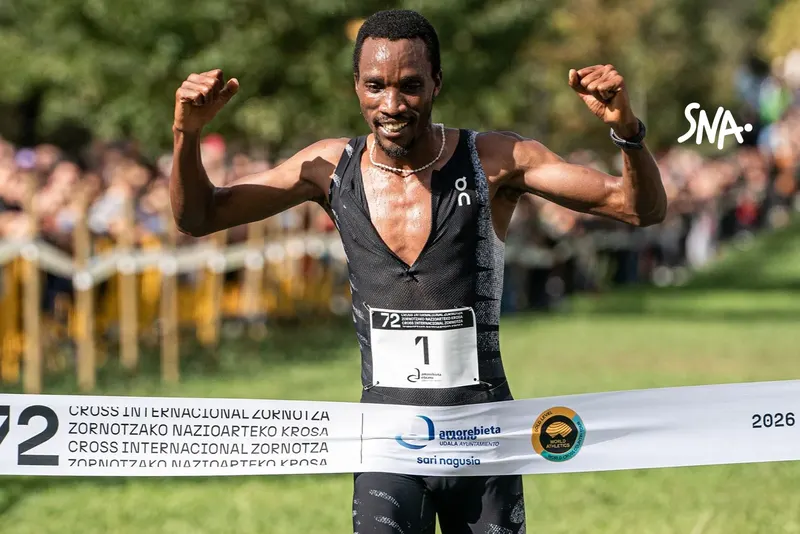 Egide Ntakarutimana at the finish of the Amorebieta cross country on 18 October 2026.
